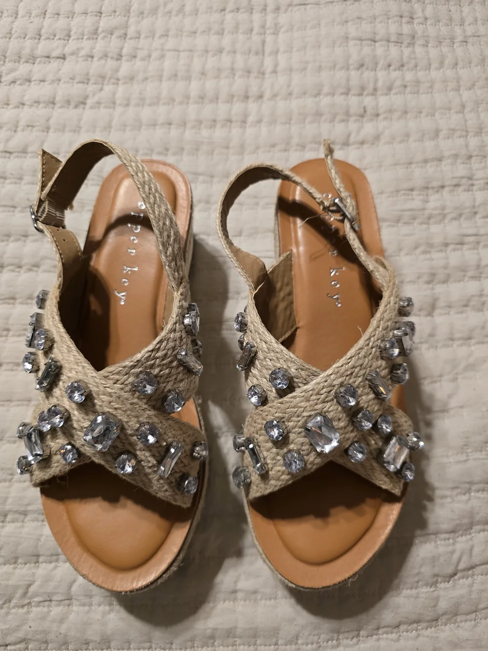 Copper Key Blingy Jute Platform Sandals